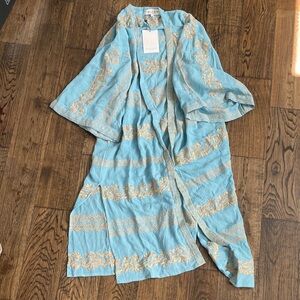 Hale Bob Light Blue and Gold Kimono Blouse